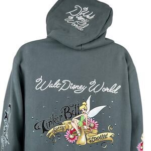Walt Disney World Tinkerbell Hoodie Zip Up Embroidered Spell Out Sage Women's XL